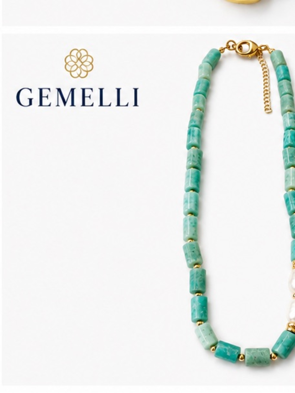 Gemelli Cloud Mint green natural stone beads pearls Necklace 18k gp